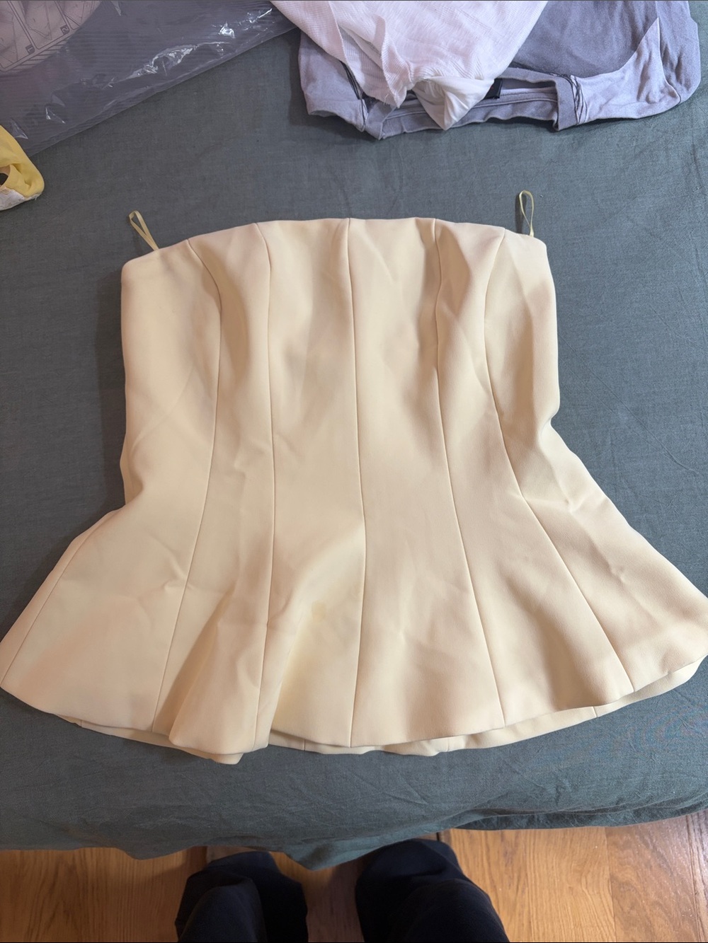 Butter Yellow Strapless Peplum Corset Top